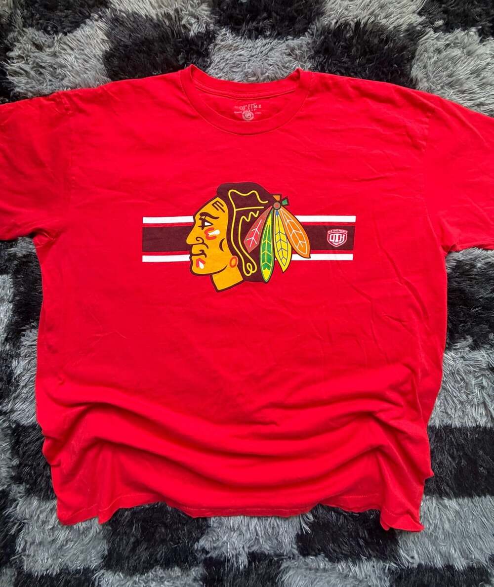 Old Time Hockey Chicago Blackhawks Bar Stripe Logo T-Shirt Red 3XL